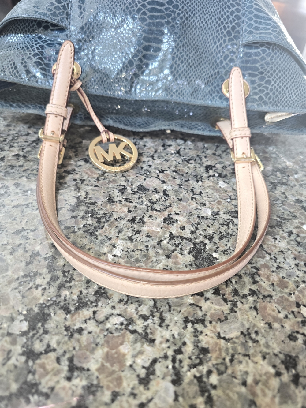 Michael Kors Blush Pink Leather Shoulder Bag with Gold MK Charm